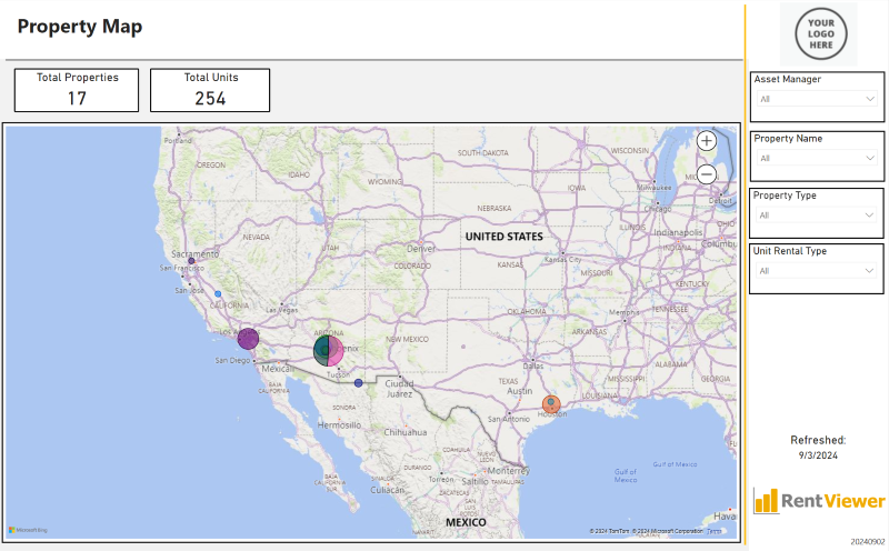 Yardi Property Map dashboard in Power BI